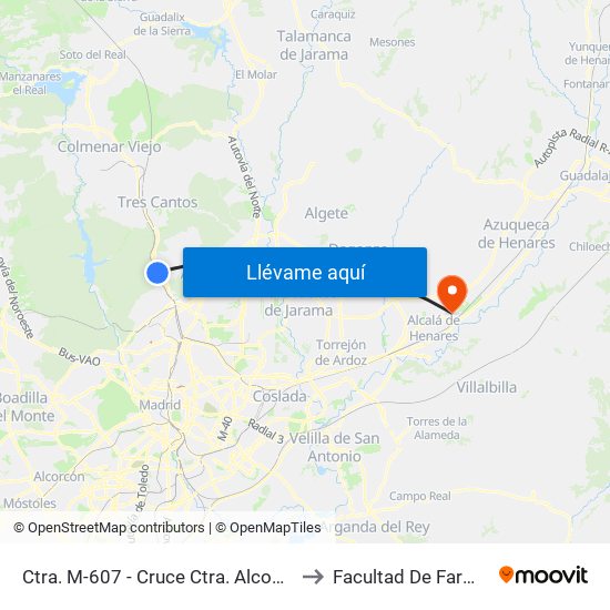 Ctra. M-607 - Cruce Ctra. Alcobendas to Facultad De Farmacia map