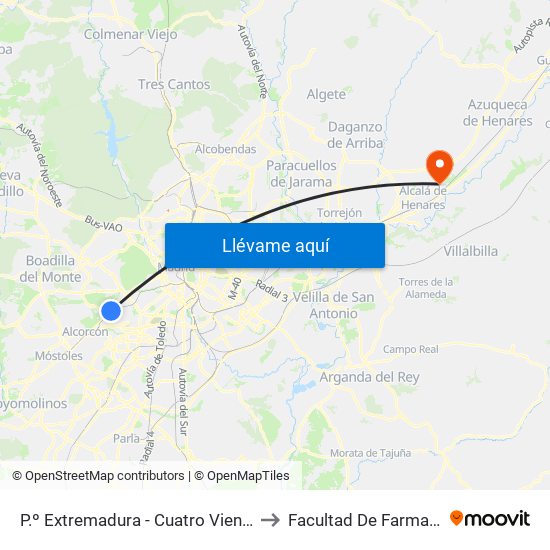 P.º Extremadura - Cuatro Vientos to Facultad De Farmacia map