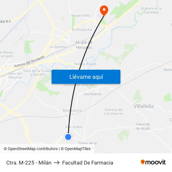 Ctra. M-225 - Milán to Facultad De Farmacia map