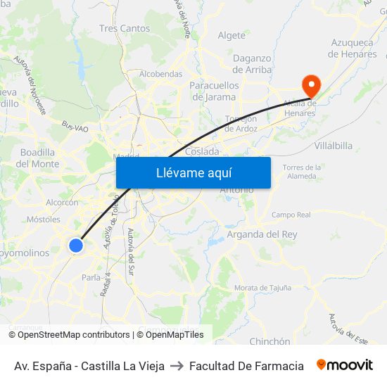 Av. España - Castilla La Vieja to Facultad De Farmacia map