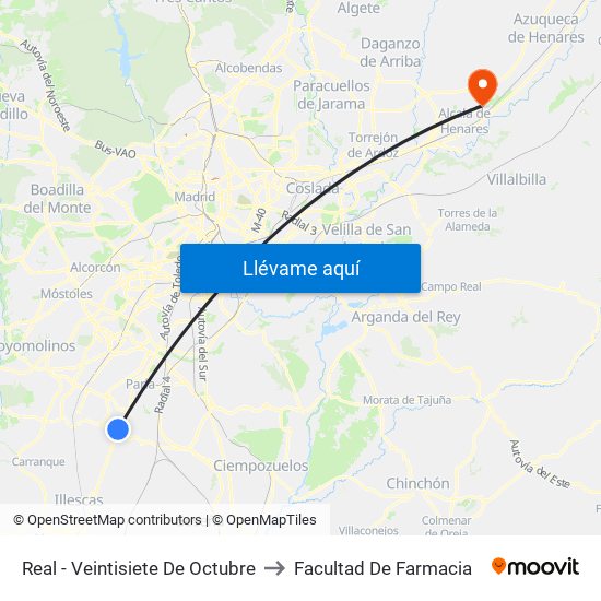 Real - Veintisiete De Octubre to Facultad De Farmacia map