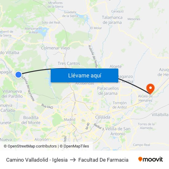 Camino Valladolid - Iglesia to Facultad De Farmacia map