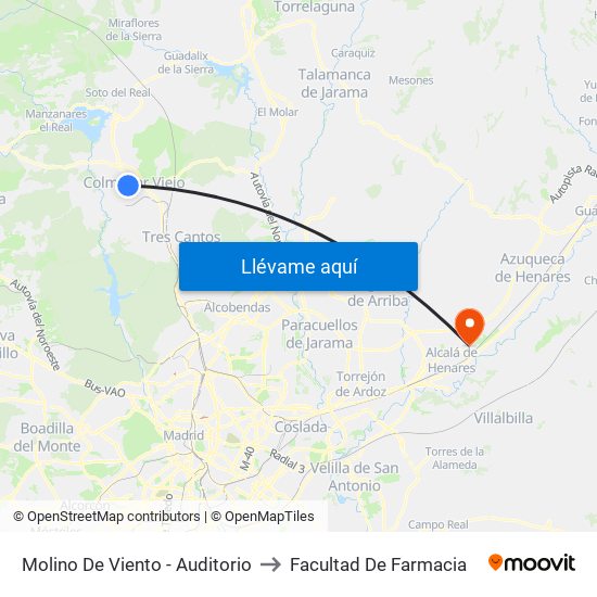 Molino De Viento - Auditorio to Facultad De Farmacia map