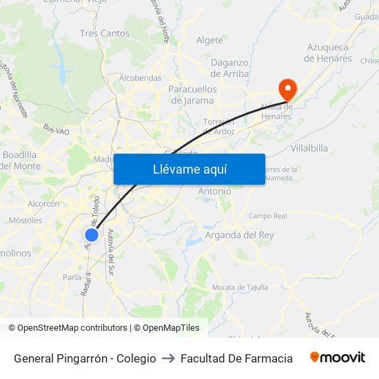 General Pingarrón - Colegio to Facultad De Farmacia map