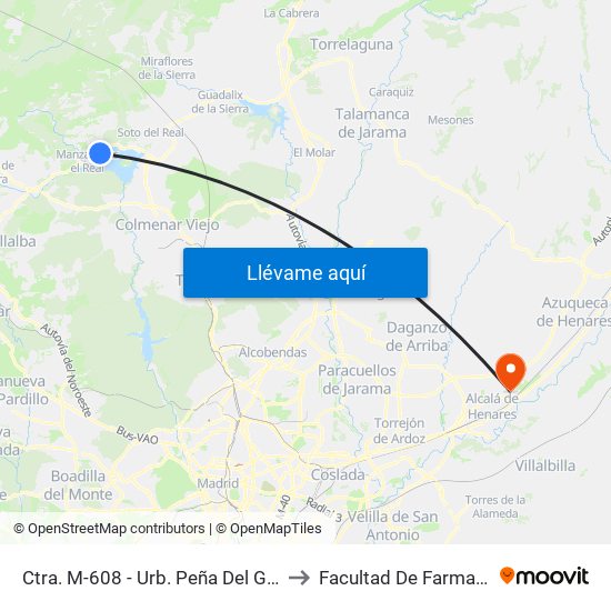 Ctra. M-608 - Urb. Peña Del Gato to Facultad De Farmacia map