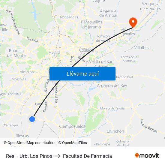 Real - Urb. Los Pinos to Facultad De Farmacia map