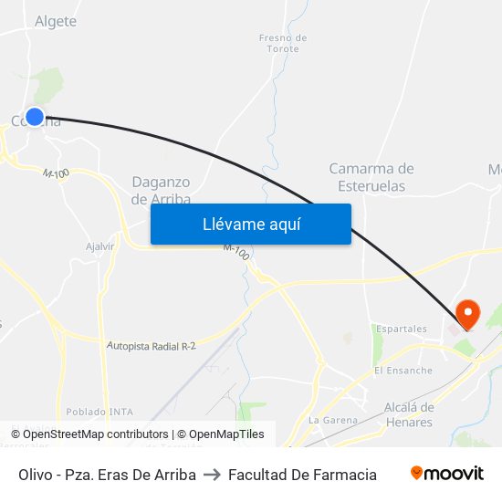Olivo - Pza. Eras De Arriba to Facultad De Farmacia map