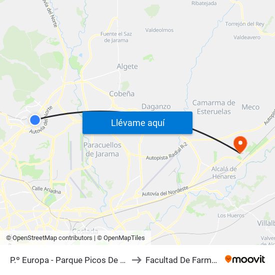 P.º Europa - Parque Picos De Olite to Facultad De Farmacia map