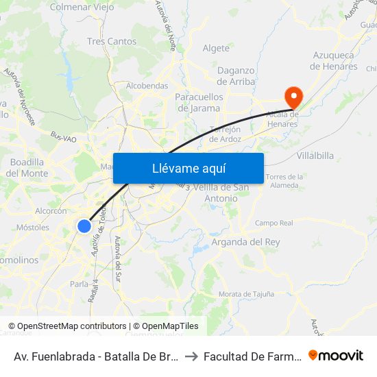 Av. Fuenlabrada - Batalla De Brunete to Facultad De Farmacia map