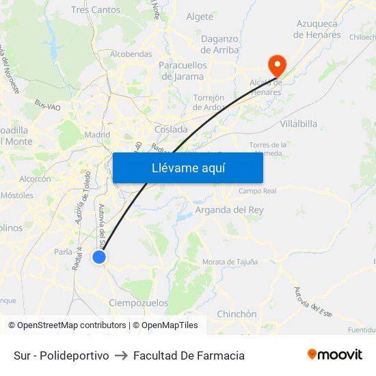 Sur - Polideportivo to Facultad De Farmacia map