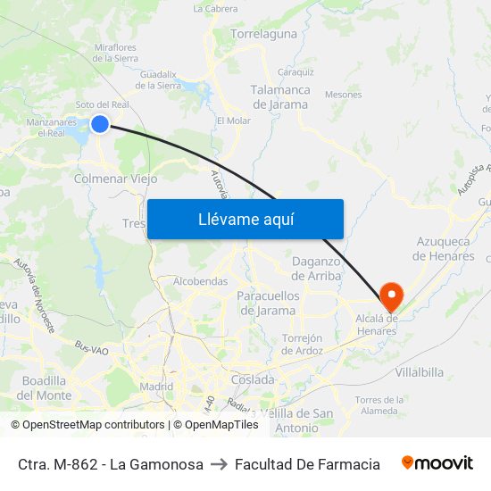 Ctra. M-862 - La Gamonosa to Facultad De Farmacia map
