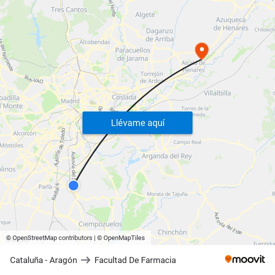 Cataluña - Aragón to Facultad De Farmacia map