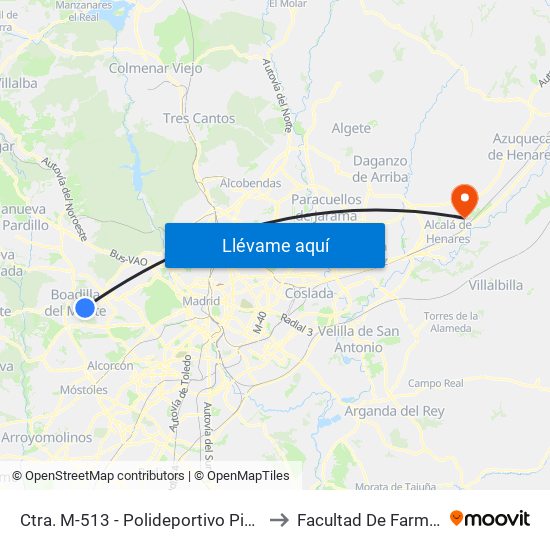Ctra. M-513 - Polideportivo Piscinas to Facultad De Farmacia map