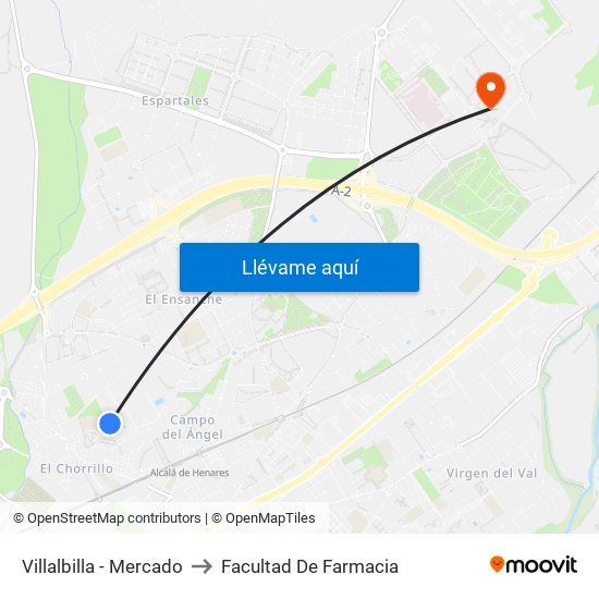 Villalbilla - Mercado to Facultad De Farmacia map