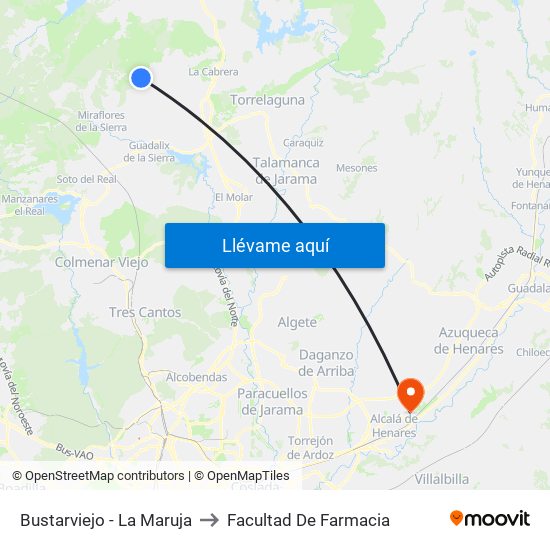 Bustarviejo - La Maruja to Facultad De Farmacia map