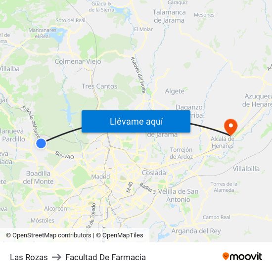 Las Rozas to Facultad De Farmacia map