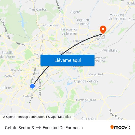 Getafe Sector 3 to Facultad De Farmacia map
