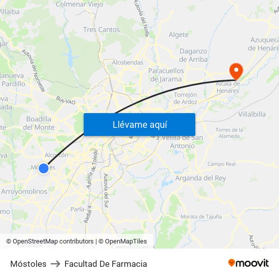 Móstoles to Facultad De Farmacia map