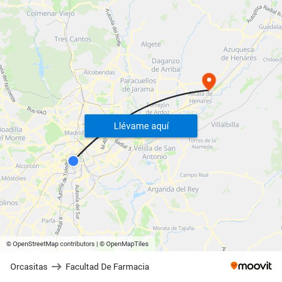 Orcasitas to Facultad De Farmacia map