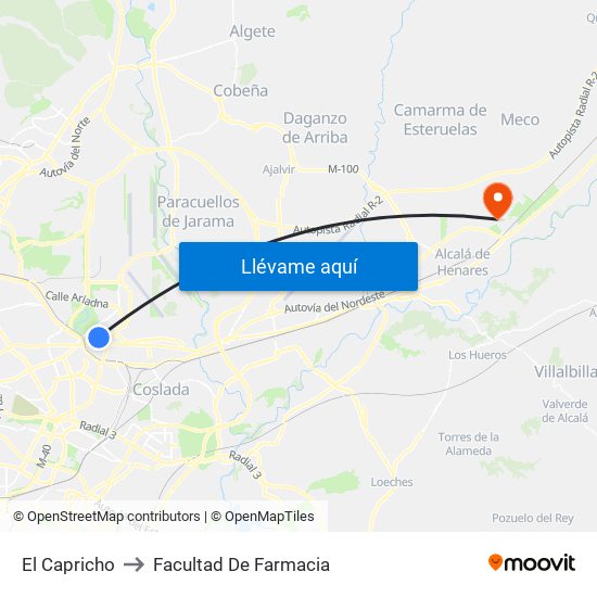 El Capricho to Facultad De Farmacia map