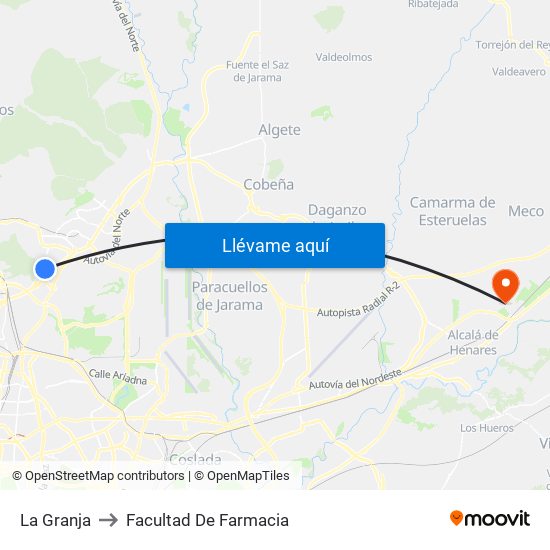 La Granja to Facultad De Farmacia map