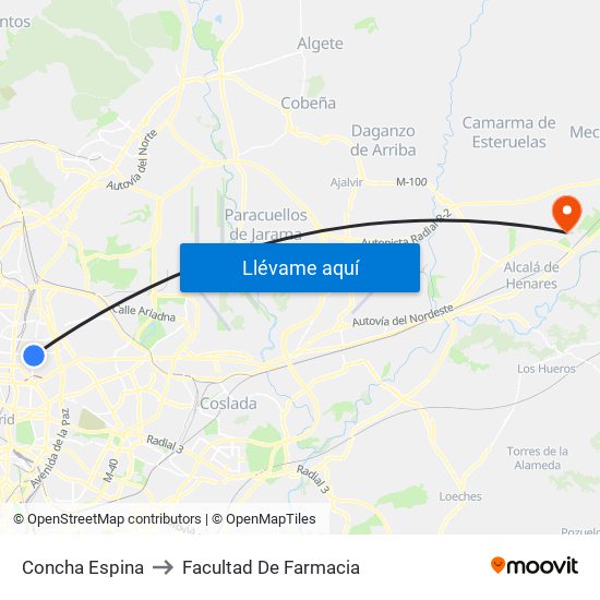Concha Espina to Facultad De Farmacia map