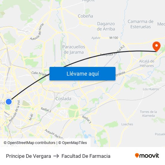 Príncipe De Vergara to Facultad De Farmacia map