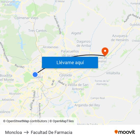 Moncloa to Facultad De Farmacia map