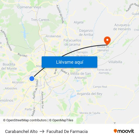 Carabanchel Alto to Facultad De Farmacia map