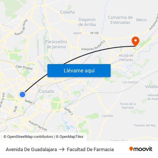 Avenida De Guadalajara to Facultad De Farmacia map