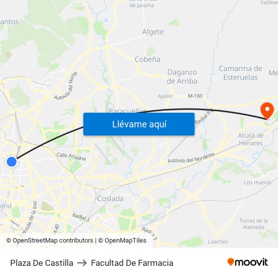 Plaza De Castilla to Facultad De Farmacia map