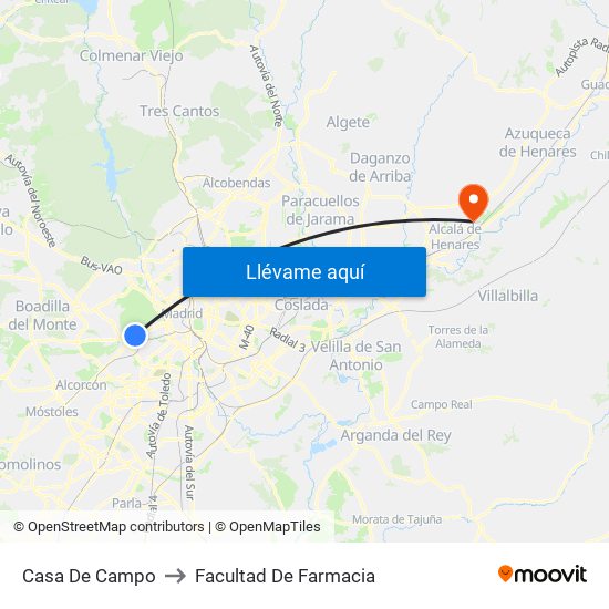Casa De Campo to Facultad De Farmacia map
