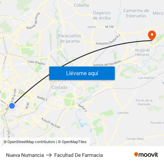 Nueva Numancia to Facultad De Farmacia map