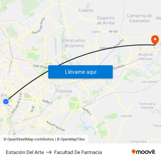 Estación Del Arte to Facultad De Farmacia map