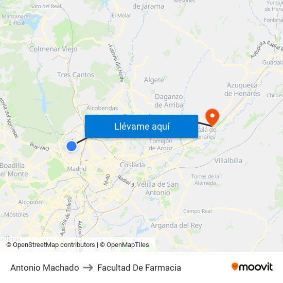 Antonio Machado to Facultad De Farmacia map