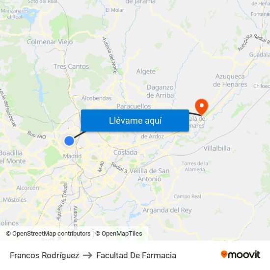 Francos Rodríguez to Facultad De Farmacia map