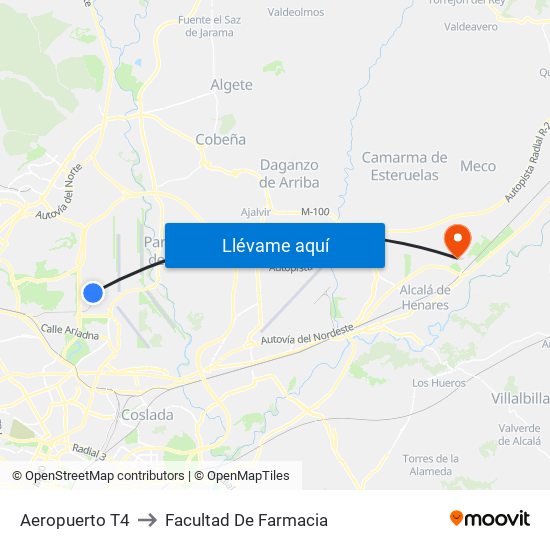 Aeropuerto T4 to Facultad De Farmacia map