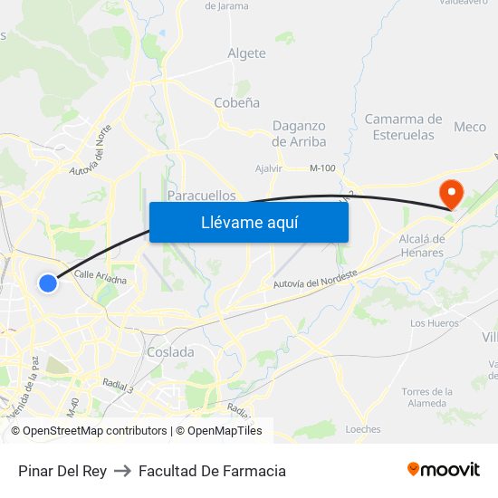 Pinar Del Rey to Facultad De Farmacia map