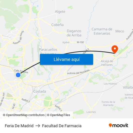 Feria De Madrid to Facultad De Farmacia map