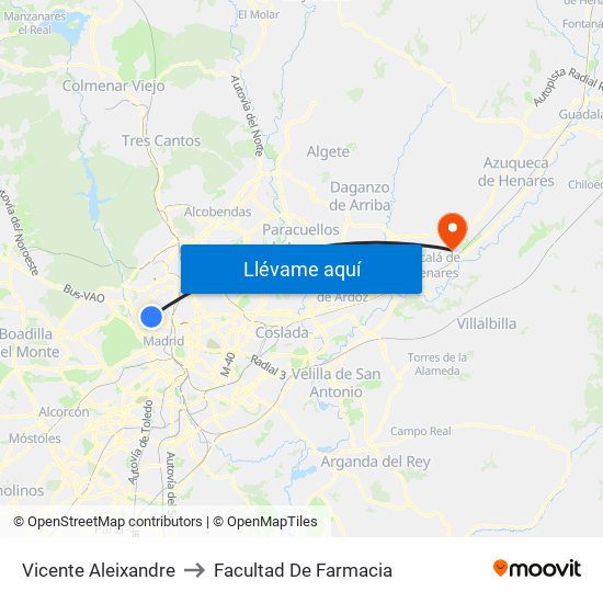Vicente Aleixandre to Facultad De Farmacia map