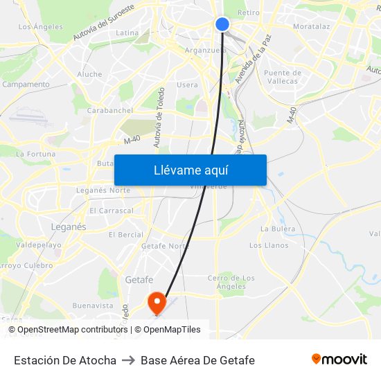 Estación De Atocha to Base Aérea De Getafe map