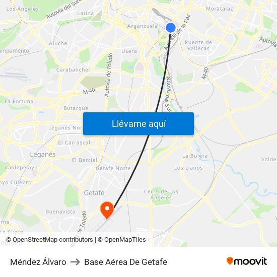 Méndez Álvaro to Base Aérea De Getafe map