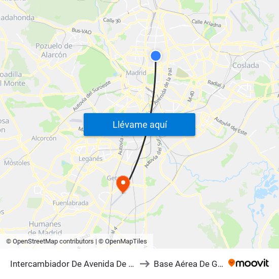 Intercambiador De Avenida De América to Base Aérea De Getafe map