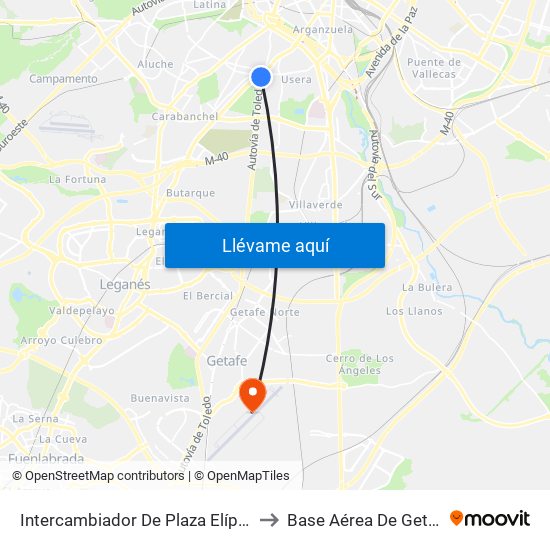 Intercambiador De Plaza Elíptica to Base Aérea De Getafe map