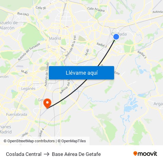 Coslada Central to Base Aérea De Getafe map