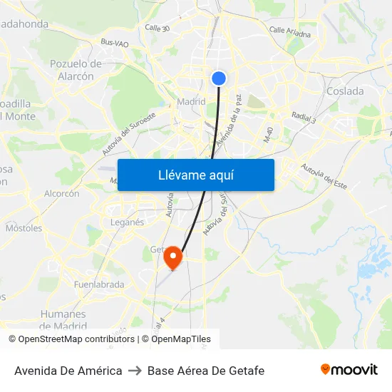 Avenida De América to Base Aérea De Getafe map