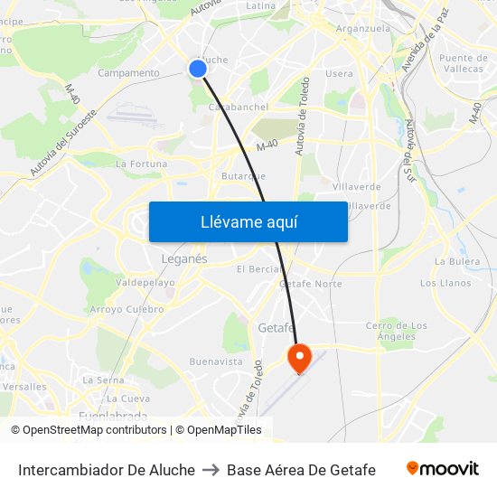 Intercambiador De Aluche to Base Aérea De Getafe map