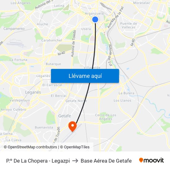 P.º De La Chopera - Legazpi to Base Aérea De Getafe map