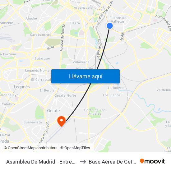 Asamblea De Madrid - Entrevías to Base Aérea De Getafe map