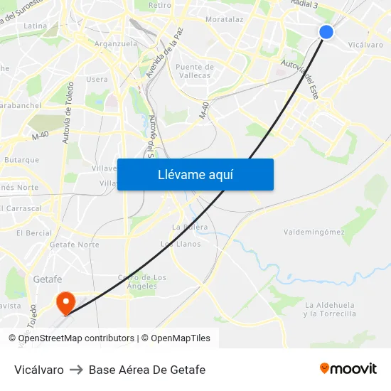 Vicálvaro to Base Aérea De Getafe map